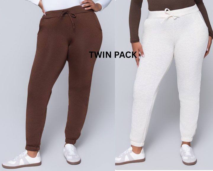 Oatmeal And Brown Twin Pack Joggers