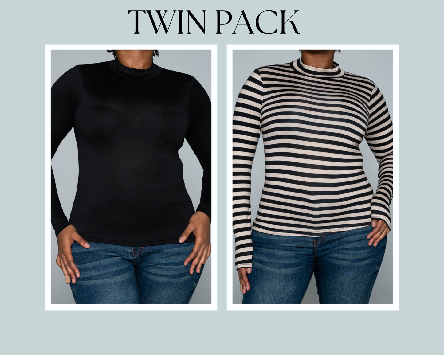 Long Sleeve Striped And Plain Twin Pack Top