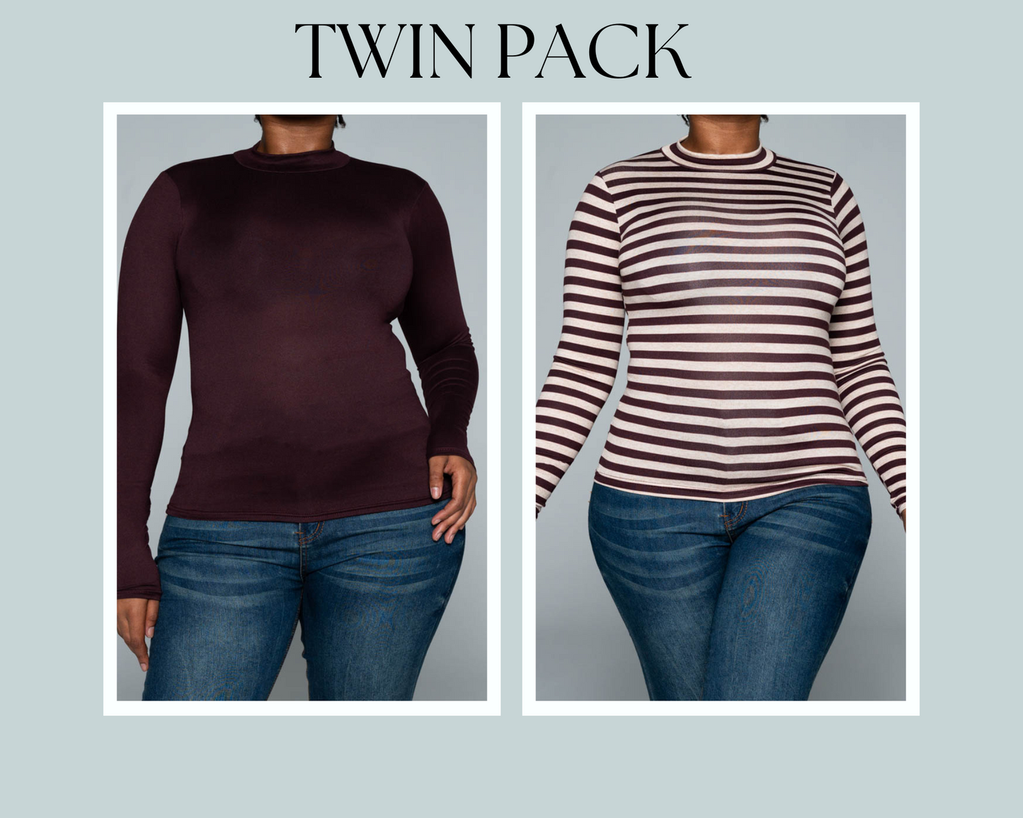 Long Sleeve Striped And Plain Twin Pack Top