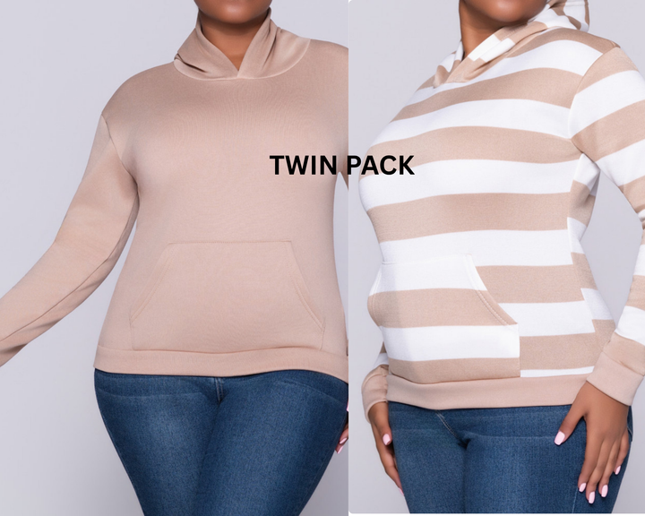 Twin Pack Camel Plain And Striped Top