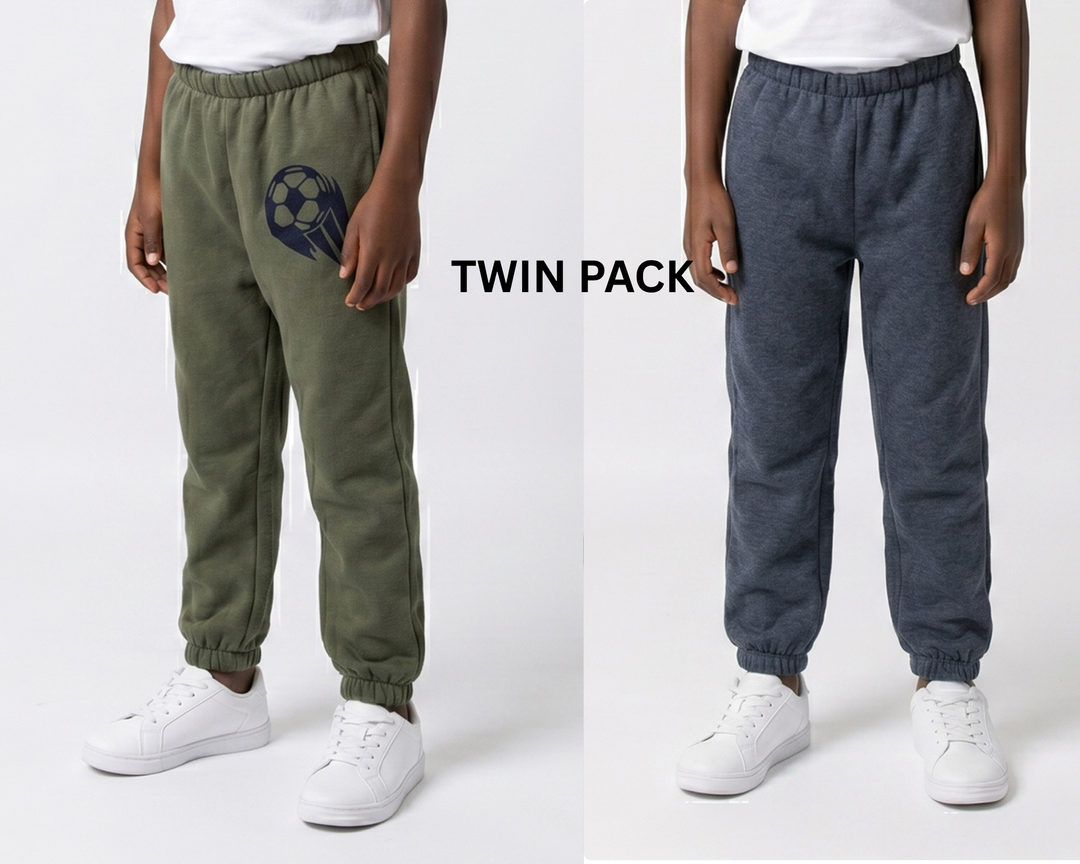 Boys Twin Pack Joggers (Olive And Charcoal)