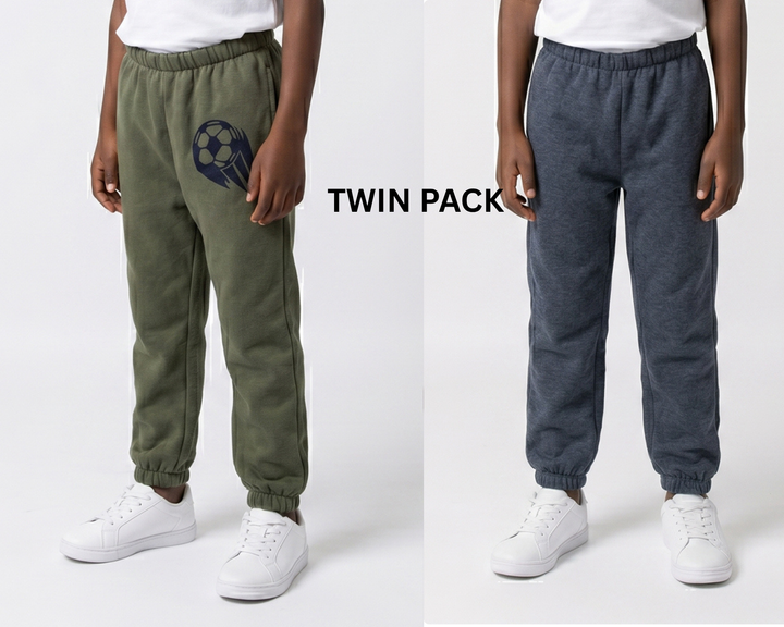 Boys Twin Pack Joggers (Olive And Charcoal)