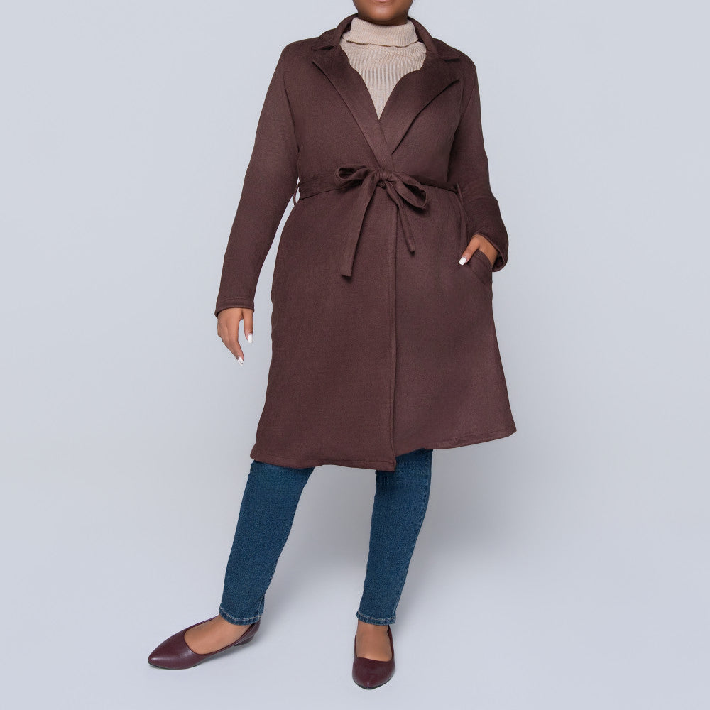Plus Size Long Sleeve Scuba Suede Jacket
