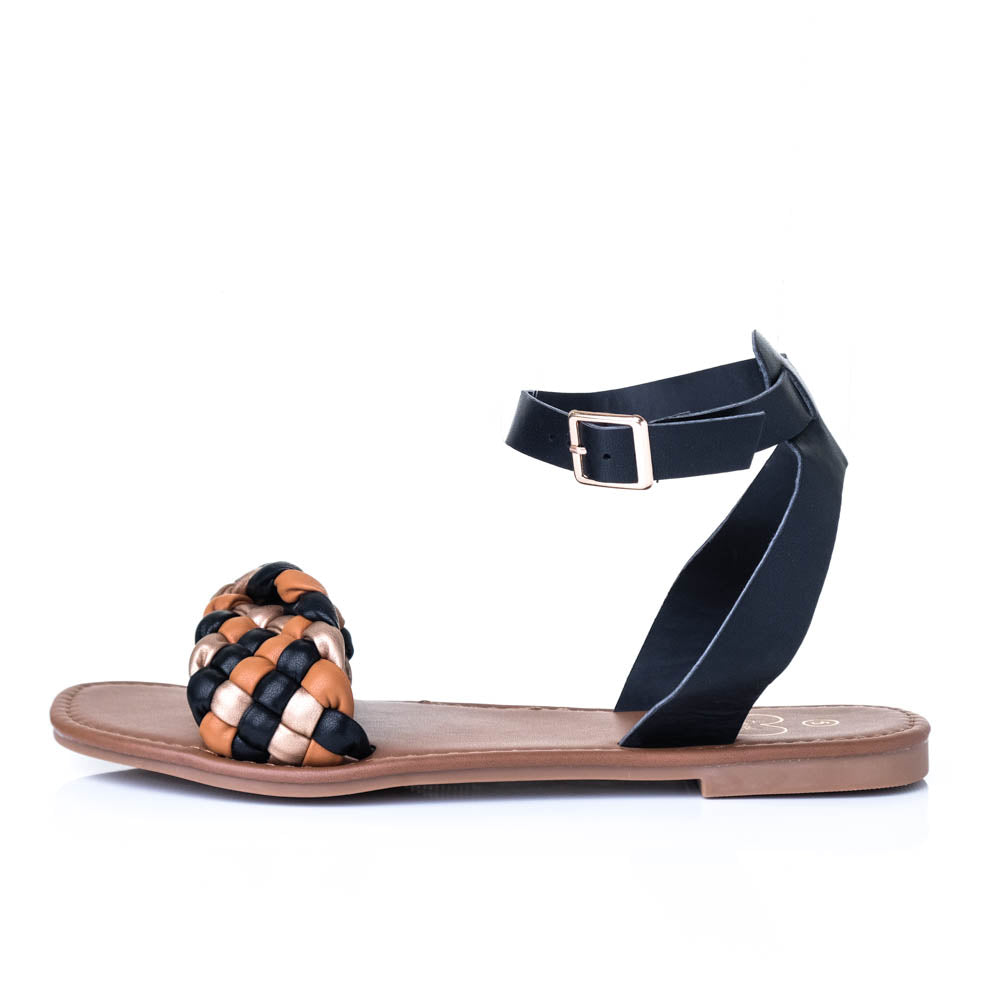 Black Twist Weave Ankle Sandals