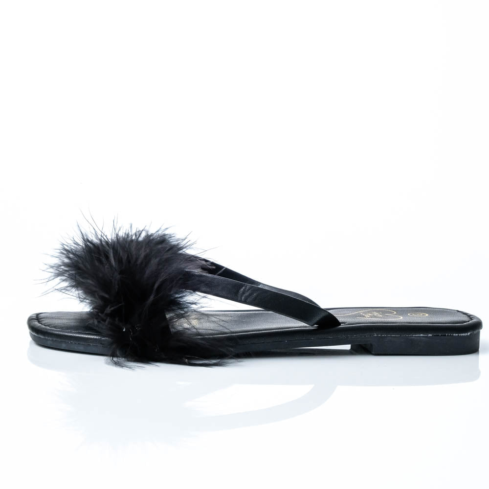 Black Fluffy Feather Sandals