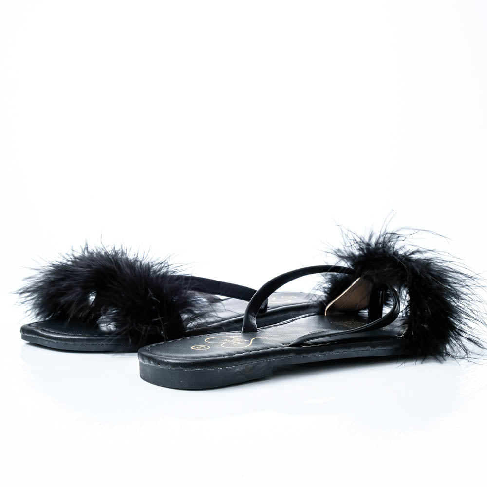 Black Fluffy Feather Sandals