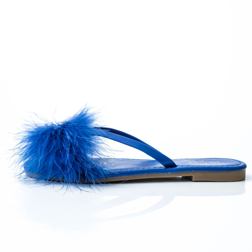 Blue Fluffy Feather Sandals