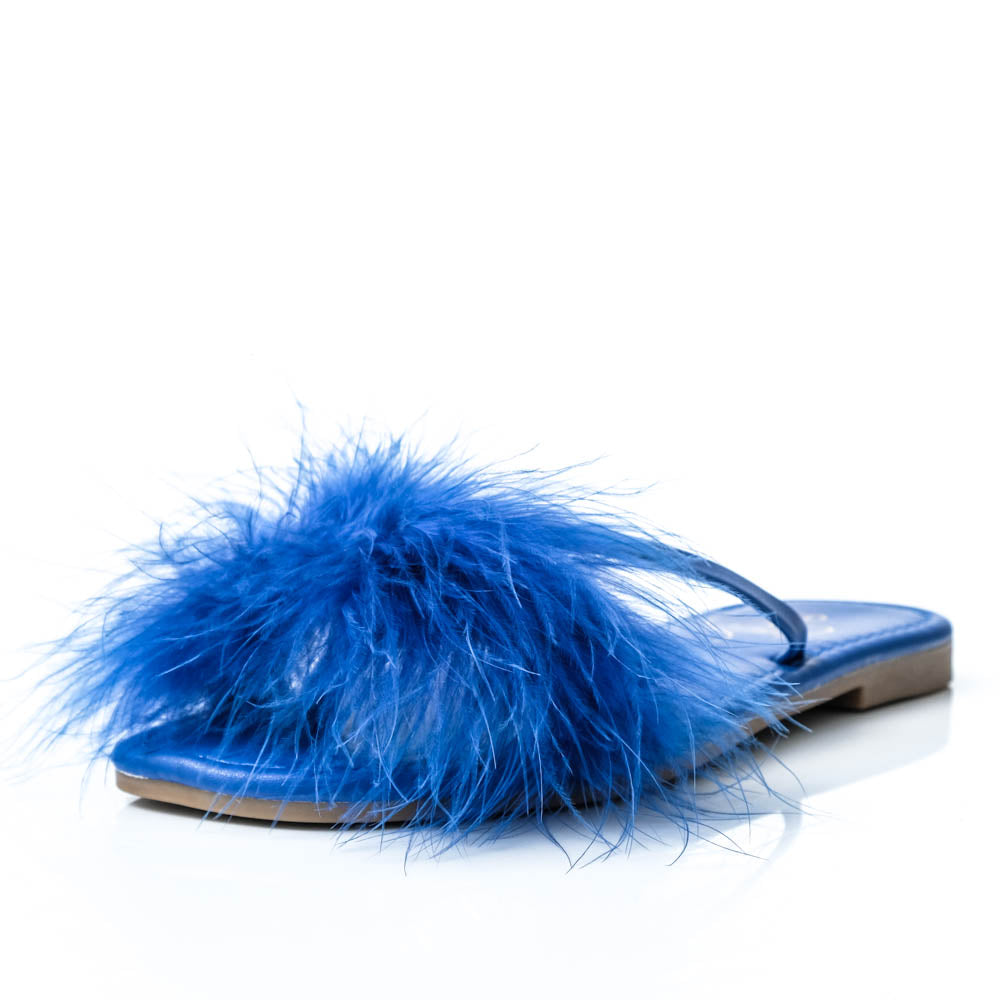 Blue Fluffy Feather Sandals