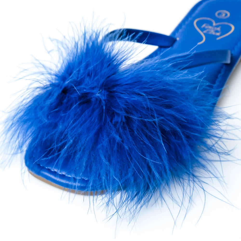 Blue Fluffy Feather Sandals