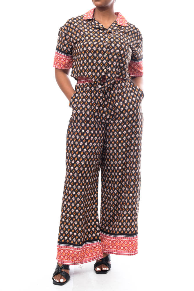 Border Print Pants And Top Set