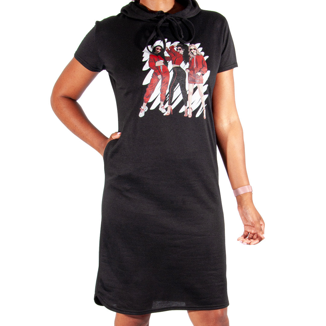 Black Face Print Hooded Tunic