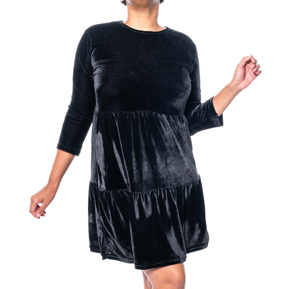 Black Velour Tiered Dress