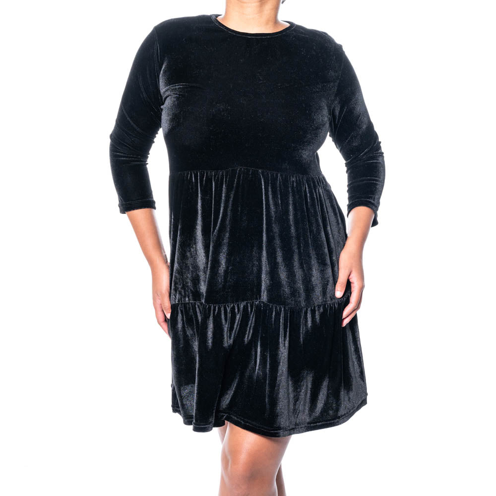 Black Velour Tiered Dress