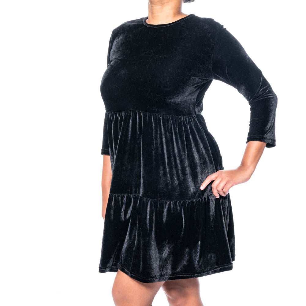 Black Velour Tiered Dress