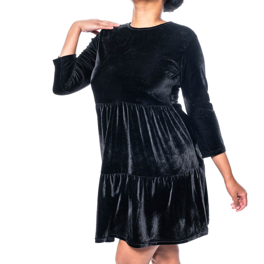Black Velour Tiered Dress