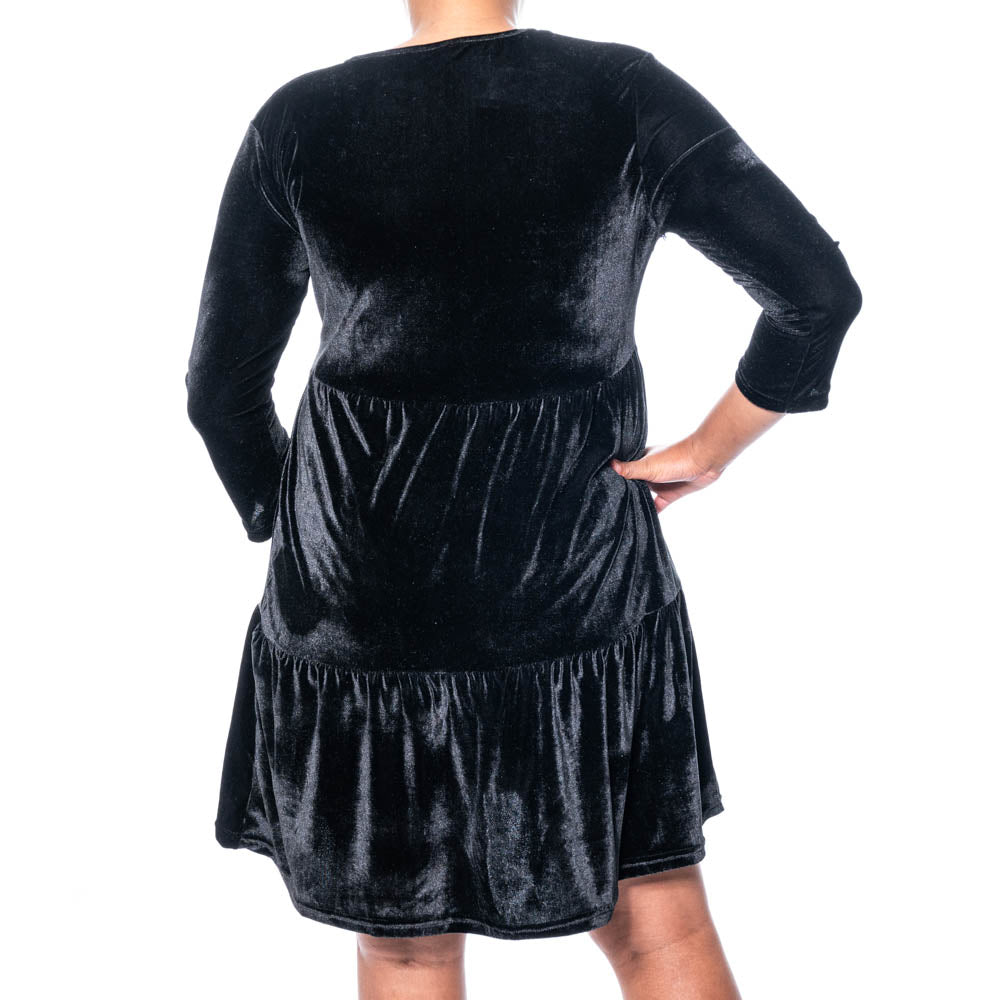 Black Velour Tiered Dress
