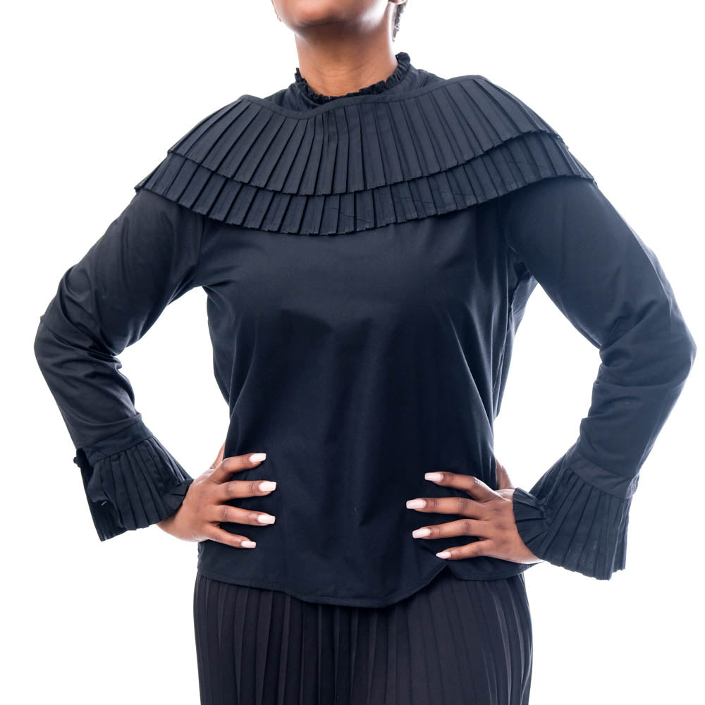 Black Bell Sleeve Pleat Edit Top