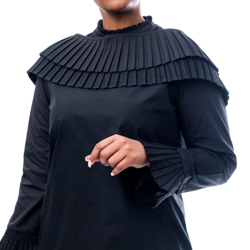 Black Bell Sleeve Pleat Edit Top