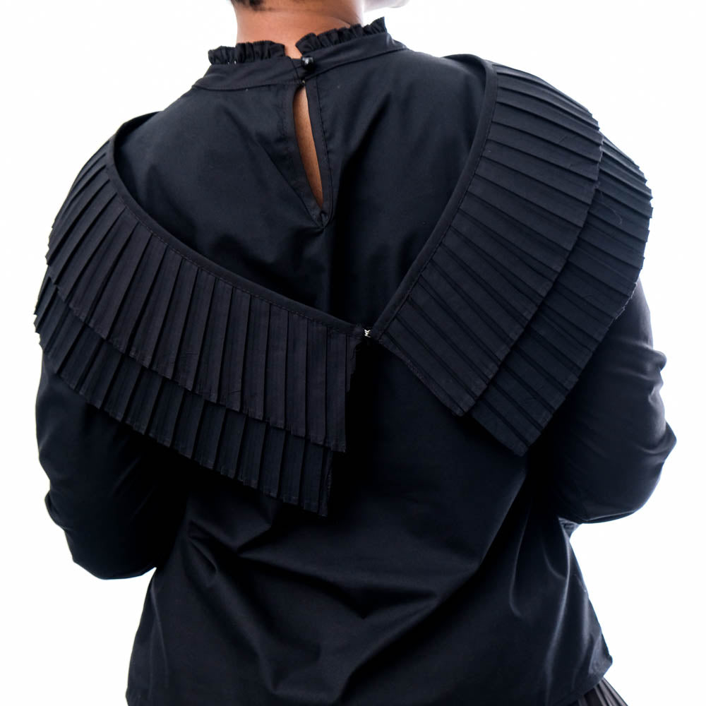 Black Bell Sleeve Pleat Edit Top