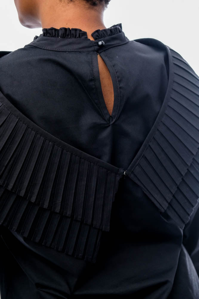 Black Bell Sleeve Pleat Edit Top