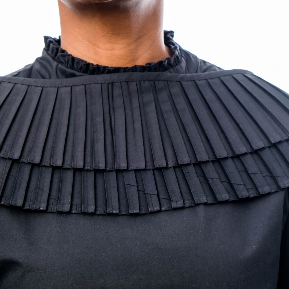 Black Bell Sleeve Pleat Edit Top