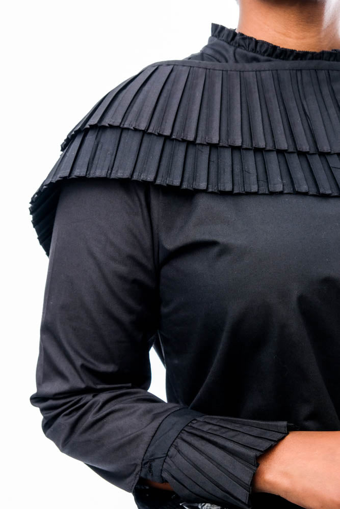 Black Bell Sleeve Pleat Edit Top