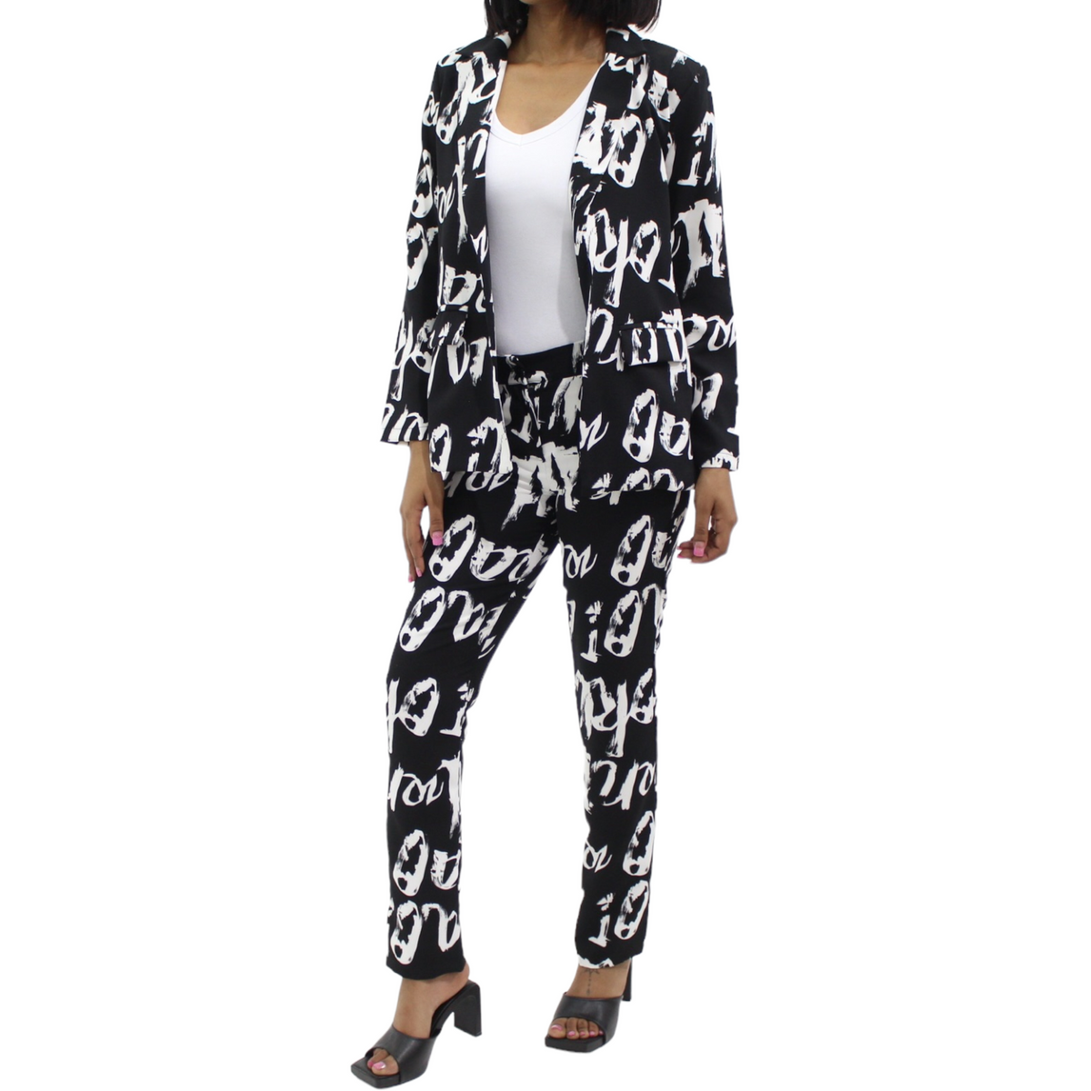 Black Printed Blazer Jacket